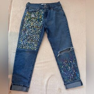 Denizen Levi's Blue Denim Jeans by Christine with Multicolor Acrylic paint art